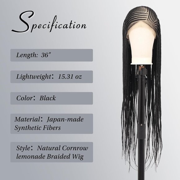 [36 INCH] Cornrow Lemonade Side Part Lace Front Wig with Baby Hair - Picture 3 of 7